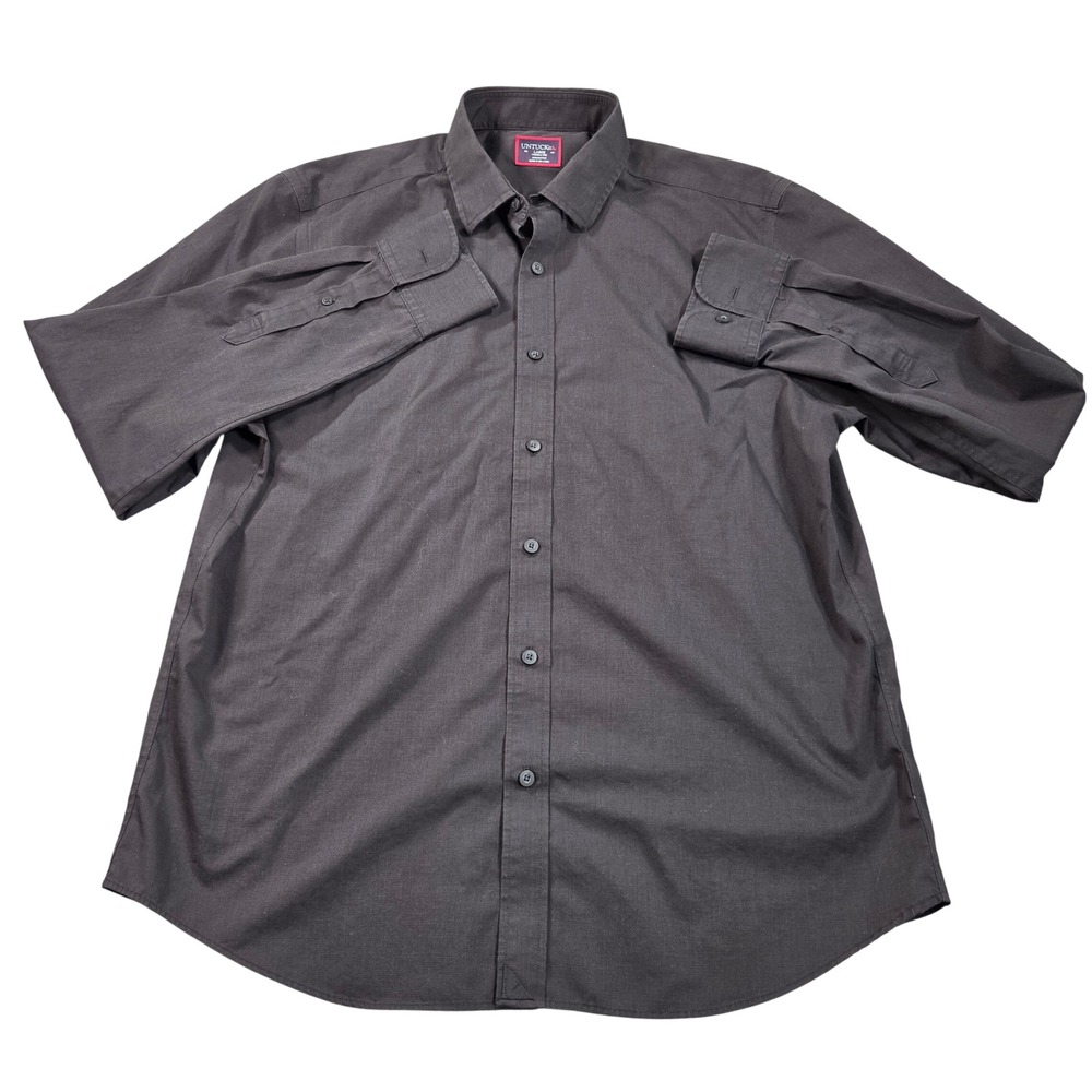 UNTUCKit Mens Shirt Large Black Stone-WF Wrinkle Free Cotton Button Down